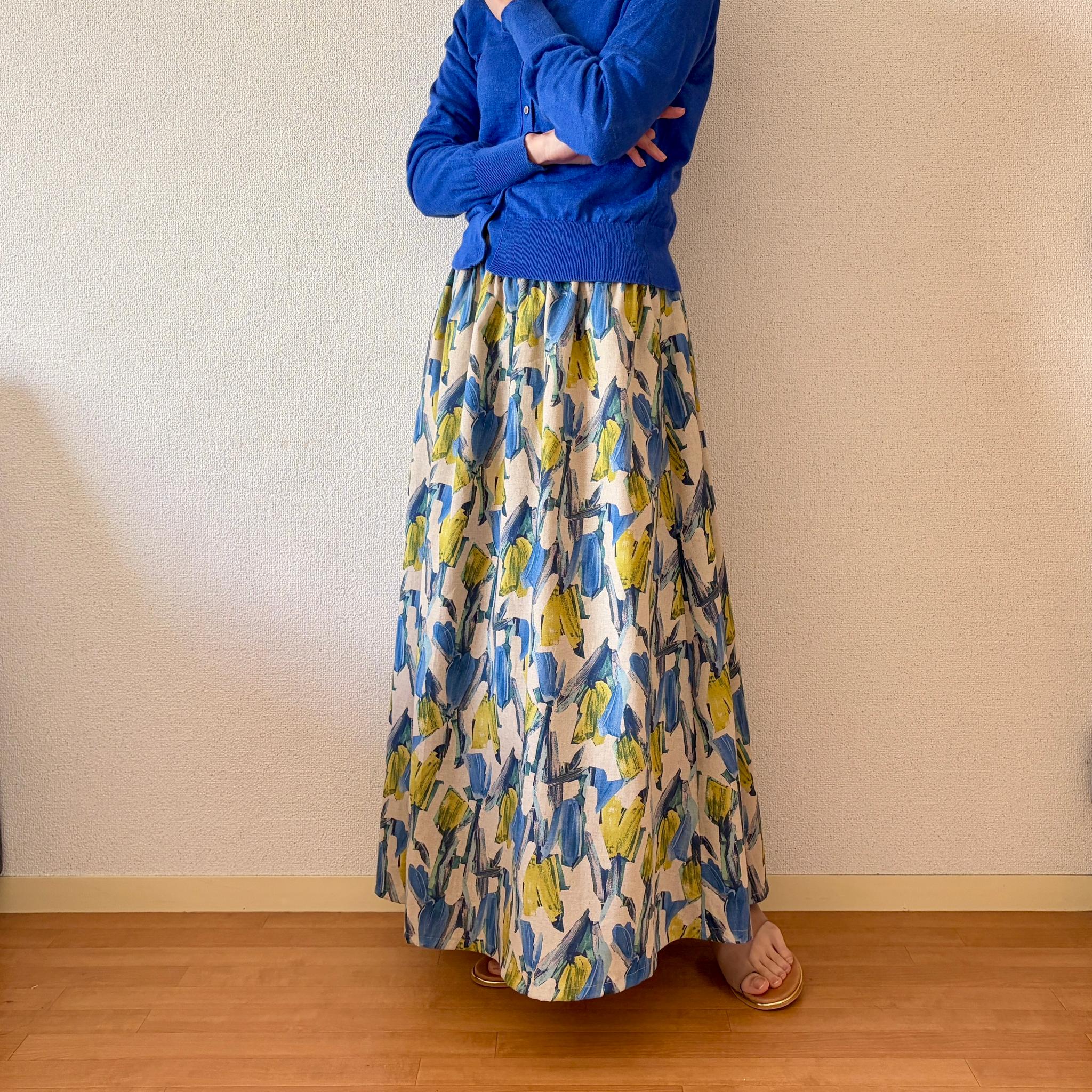 【2026新作】柔らかな麻綿スカート♪絵の具で描いた様な主役になるギャザースカート♪ベージュ | 3枚目