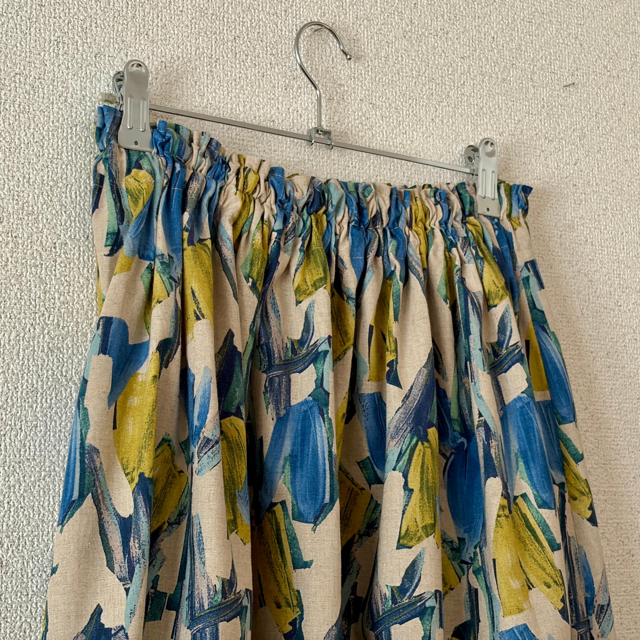 【2026新作】柔らかな麻綿スカート♪絵の具で描いた様な主役になるギャザースカート♪ベージュ | 13枚目