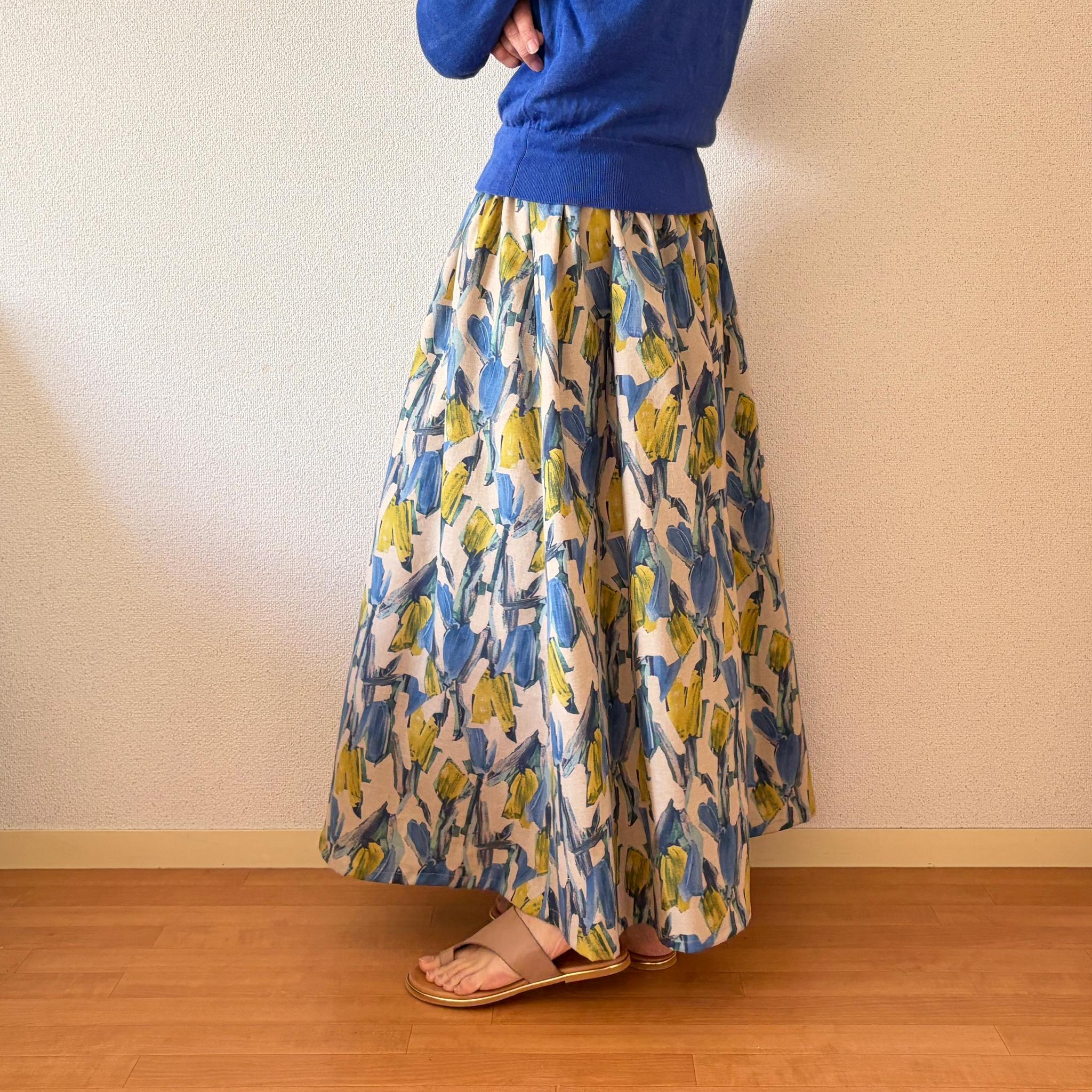 【2026新作】柔らかな麻綿スカート♪絵の具で描いた様な主役になるギャザースカート♪ベージュ | 6枚目