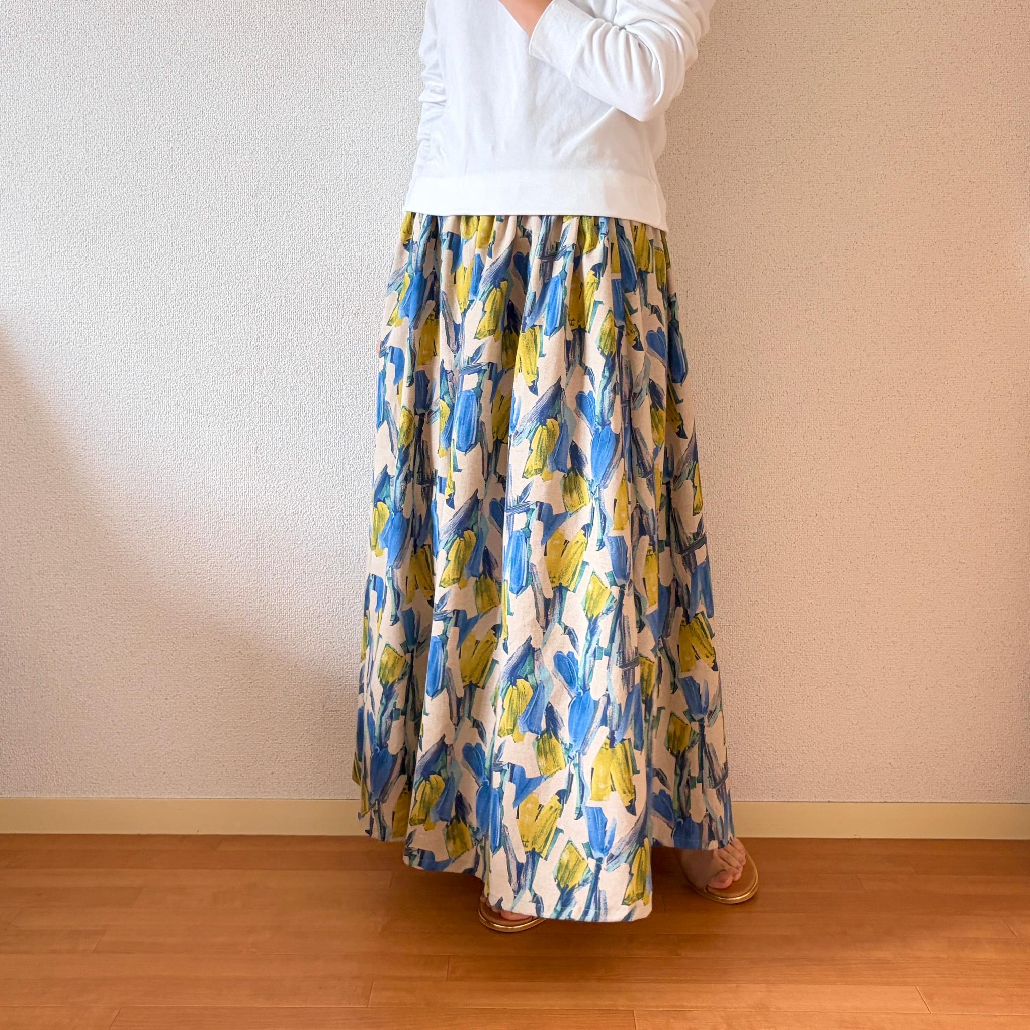 【2026新作】柔らかな麻綿スカート♪絵の具で描いた様な主役になるギャザースカート♪ベージュ | 11枚目