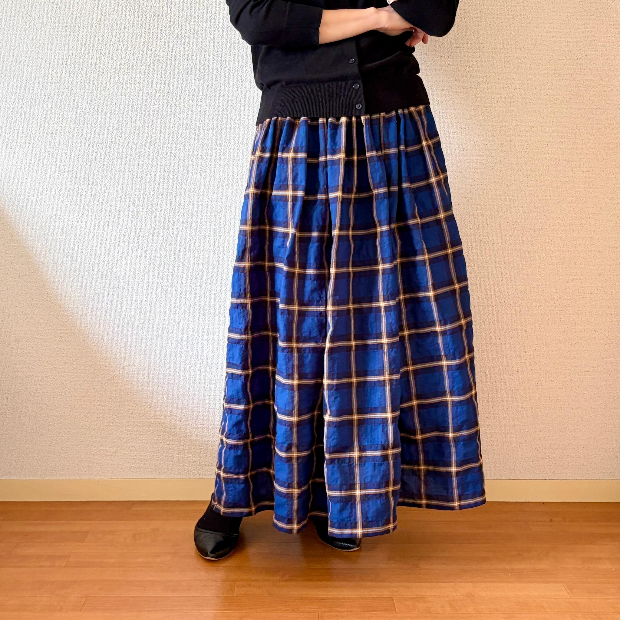 【2026 新作】播州織オーガニック生地　織りに表情がある大人のチェックスカート　春〜秋まで◎ ウエスト変更可