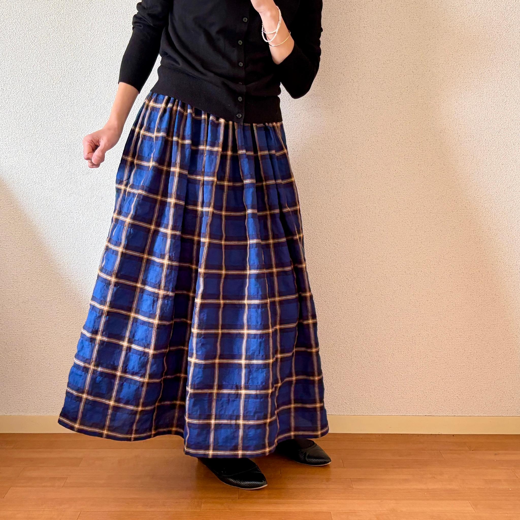 【2026 新作】播州織オーガニック生地　織りに表情がある大人のチェックスカート　春〜秋まで◎ ウエスト変更可 | 2枚目
