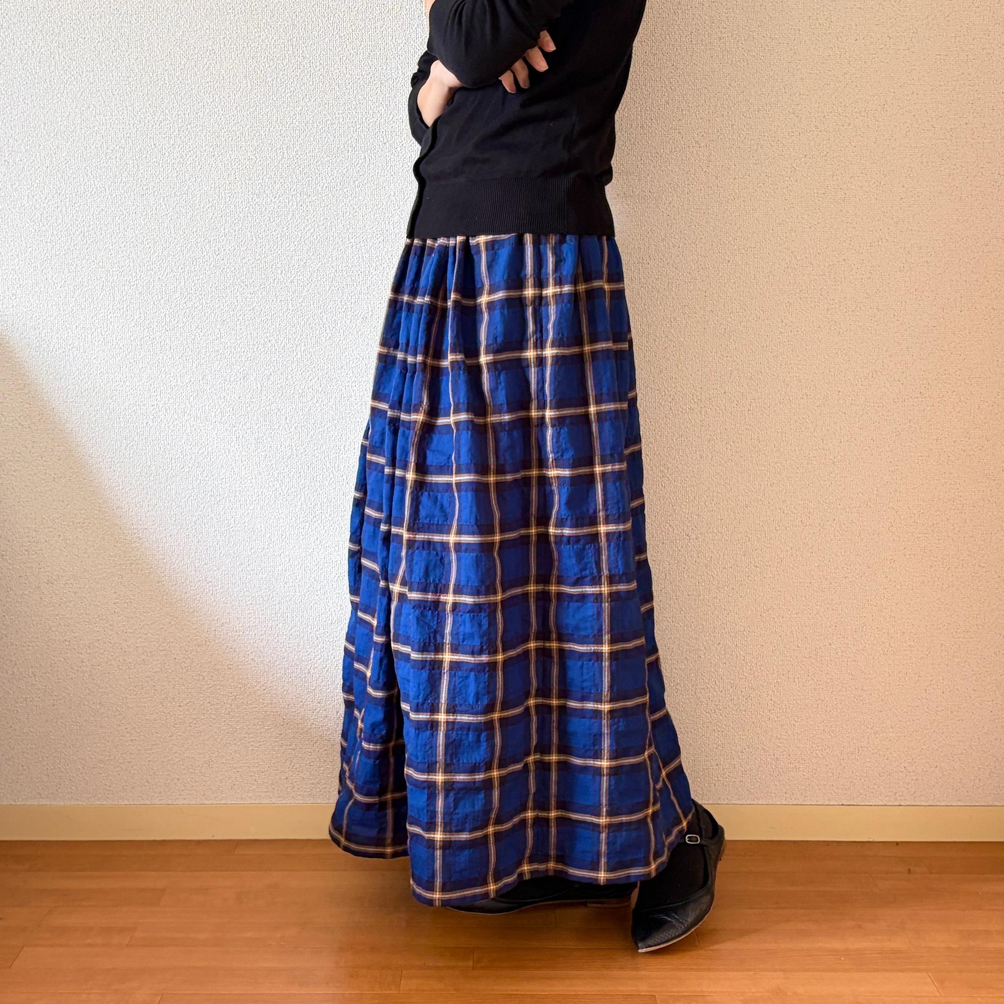 【2026 新作】播州織オーガニック生地　織りに表情がある大人のチェックスカート　春〜秋まで◎ ウエスト変更可 | 3枚目
