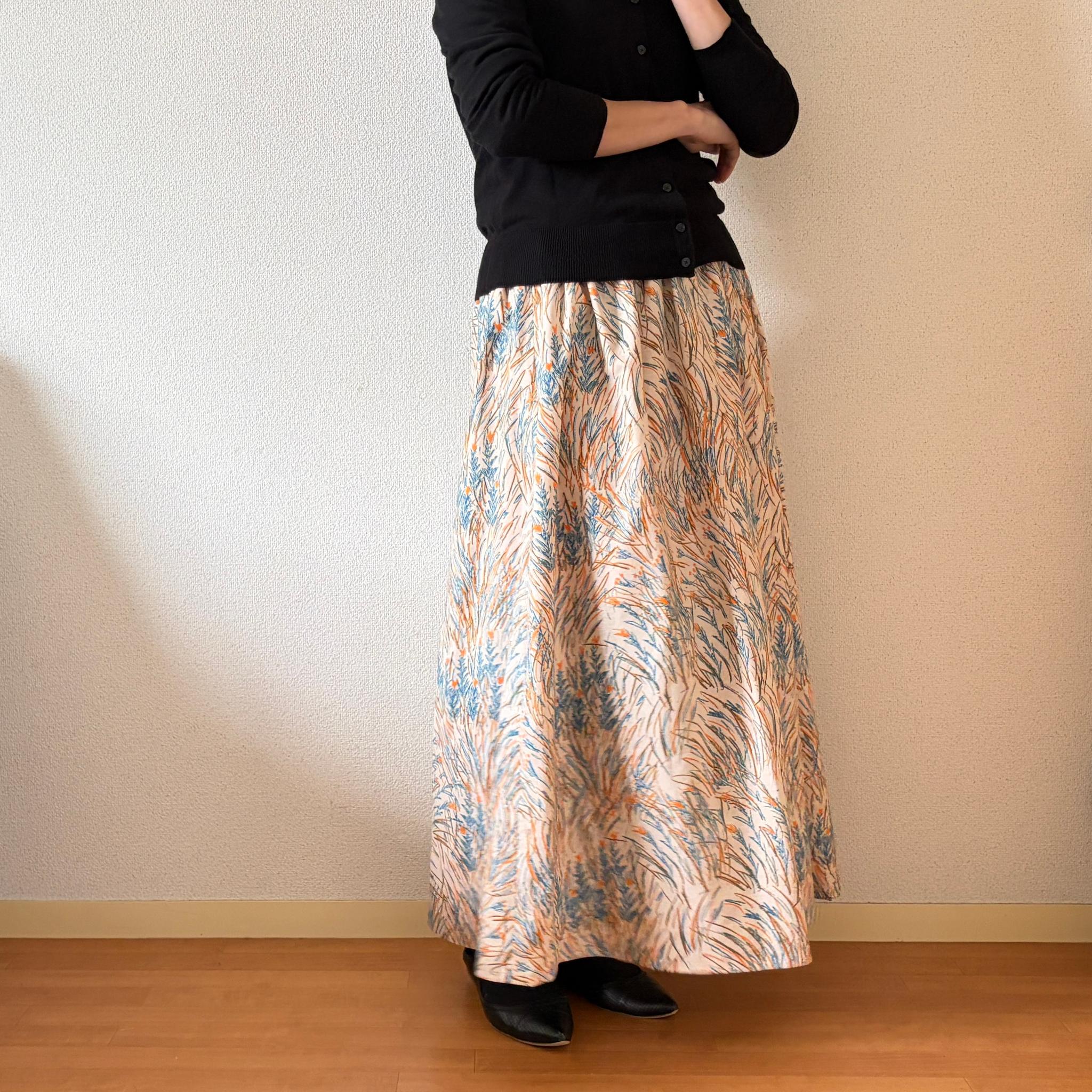 【2026春新作】春〜秋まで◎テキスタイルデザイナーズ生地　コットンリネン　ベージュ　ウエスト変更可 | 8枚目