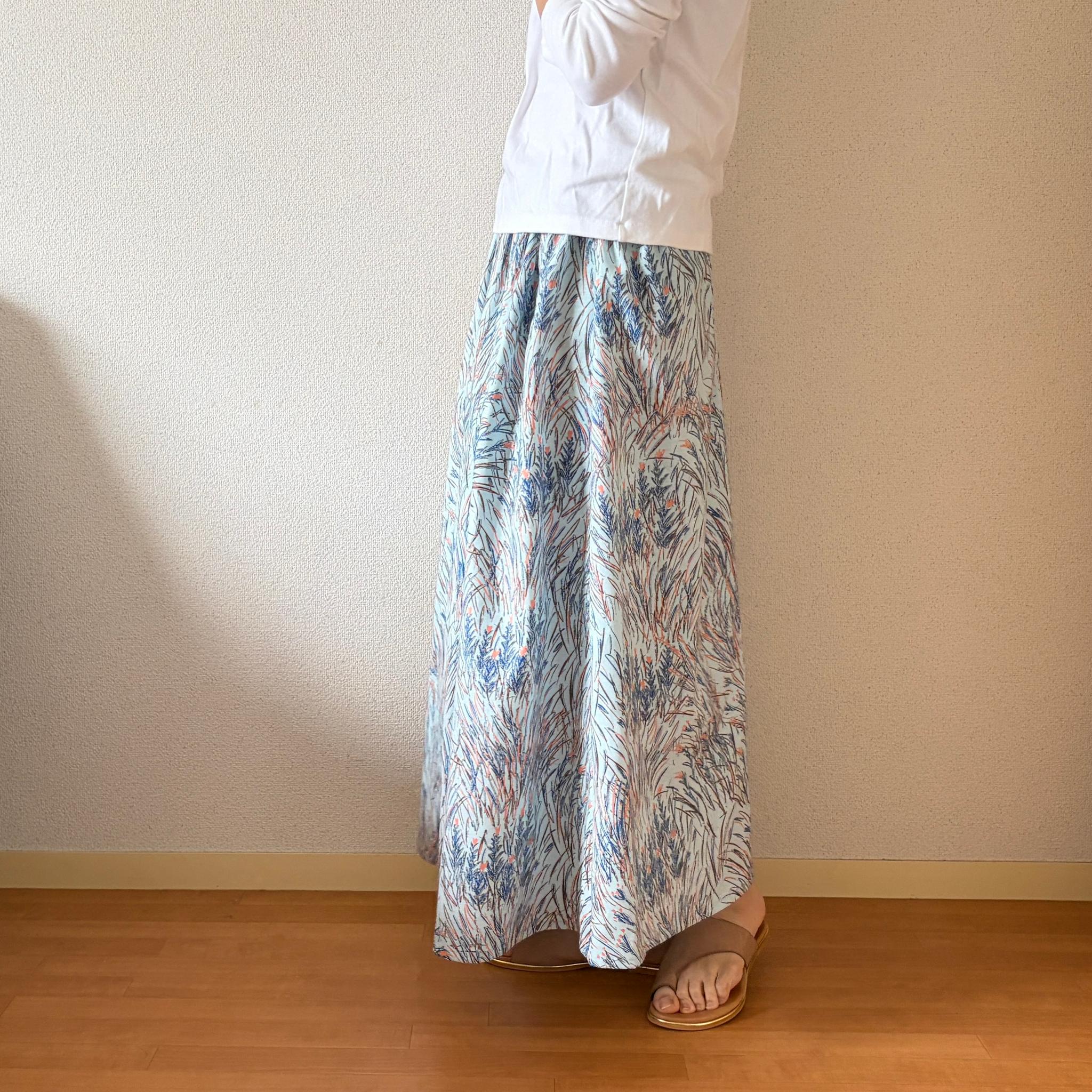 【2026春新作】春〜秋まで◎テキスタイルデザイナーズ生地　コットンリネン　ブルー　ウエスト変更可 | 6枚目