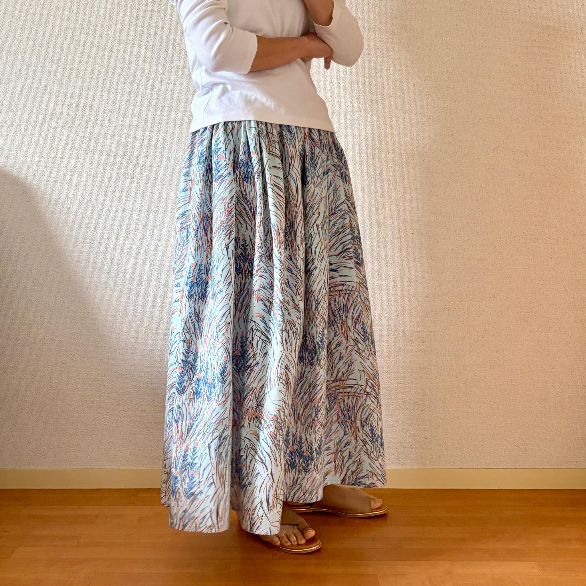 【2026春新作】春〜秋まで◎テキスタイルデザイナーズ生地　コットンリネン　ブルー　ウエスト変更可 | 7枚目