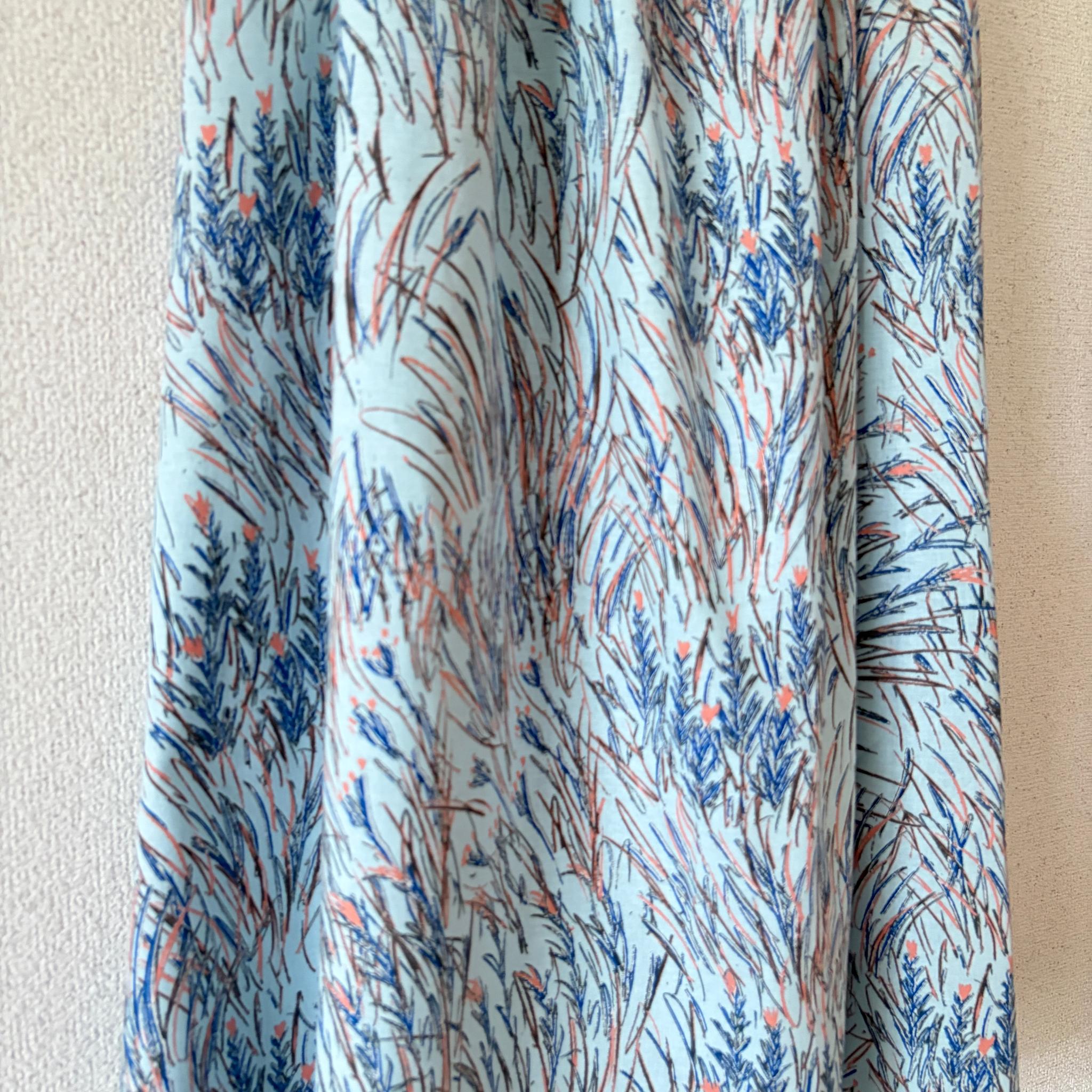 【2026春新作】春〜秋まで◎テキスタイルデザイナーズ生地　コットンリネン　ブルー　ウエスト変更可 | 11枚目