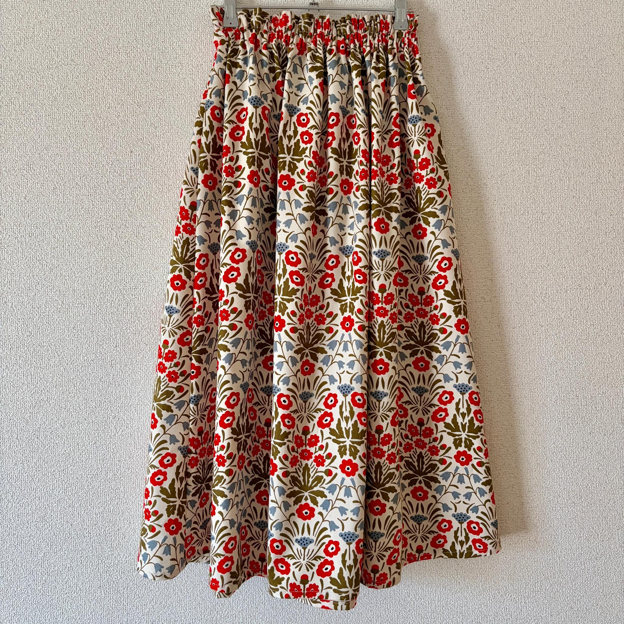 【2026春新作】一年を通して◎大人気ボタニカル柄スカート　キナリ×レッド　ウエスト変更可 | 14枚目