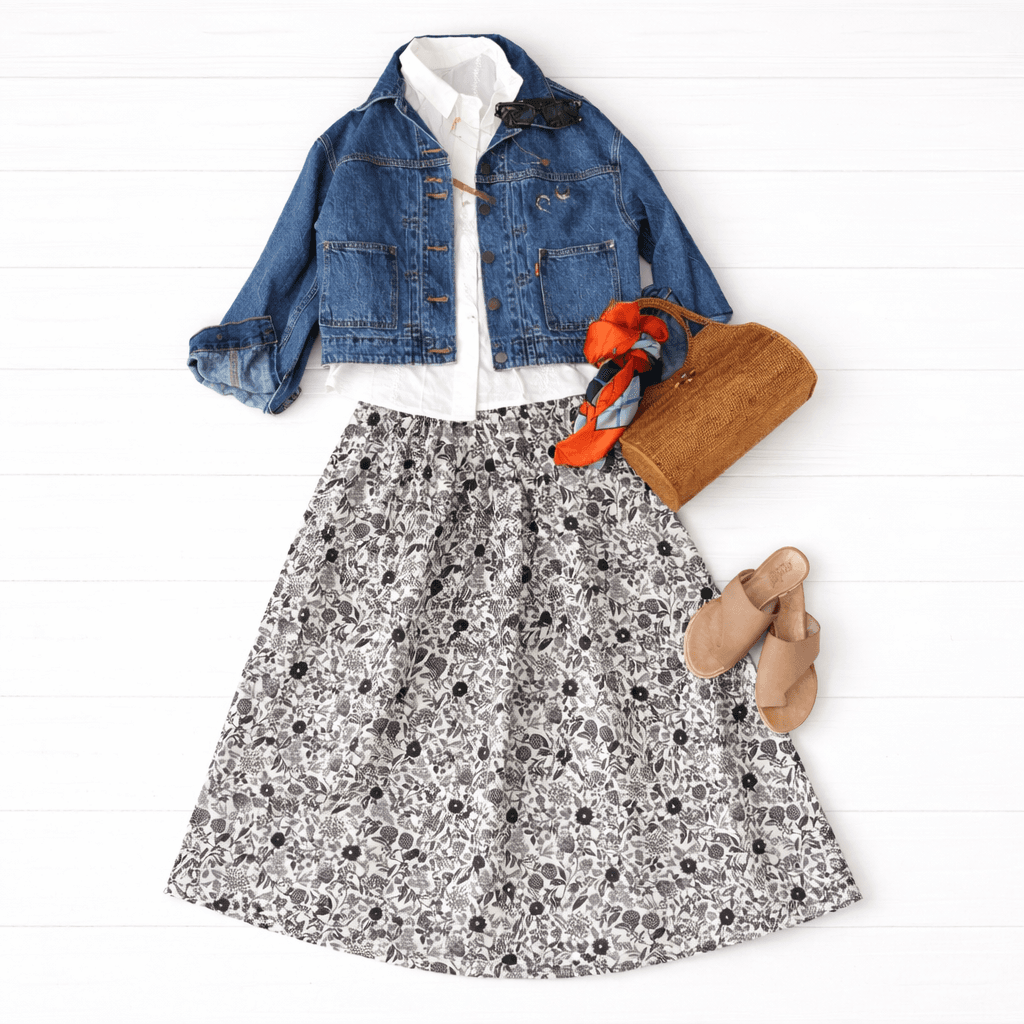 【2026新作】《ウエストすっきりスカート》S〜4Lウエスト無料変更可♪ ボタニカルスカート　ホワイト | 5枚目