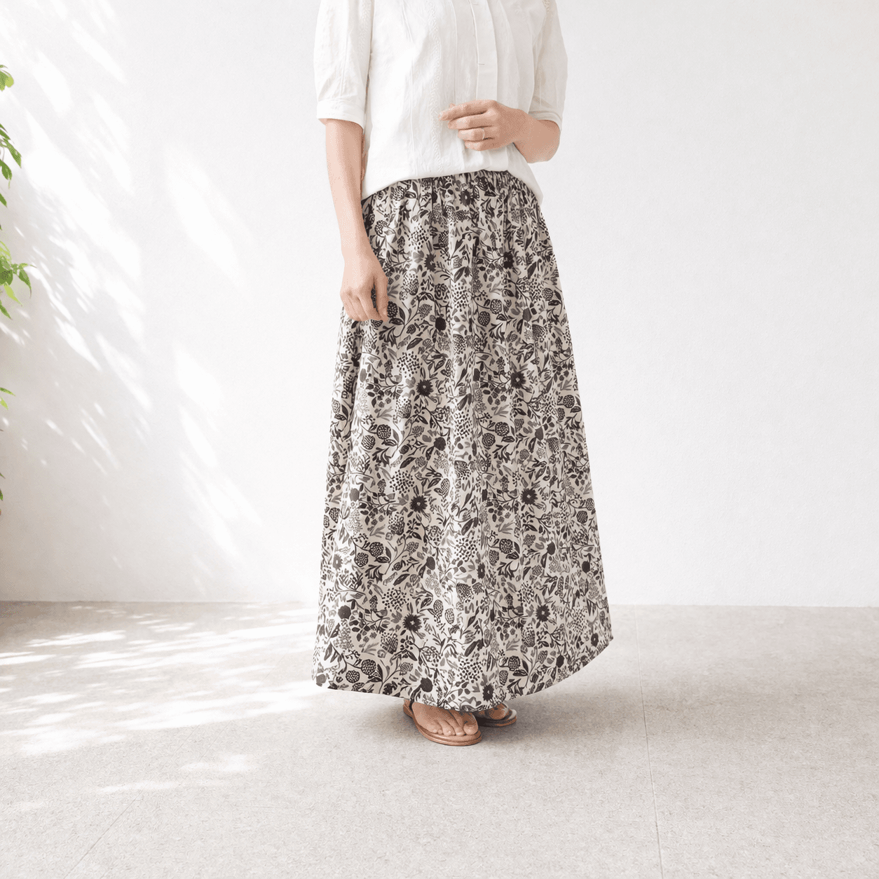 【2026新作】《ウエストすっきりスカート》S〜4Lウエスト無料変更可♪ ボタニカルスカート　ホワイト | 7枚目
