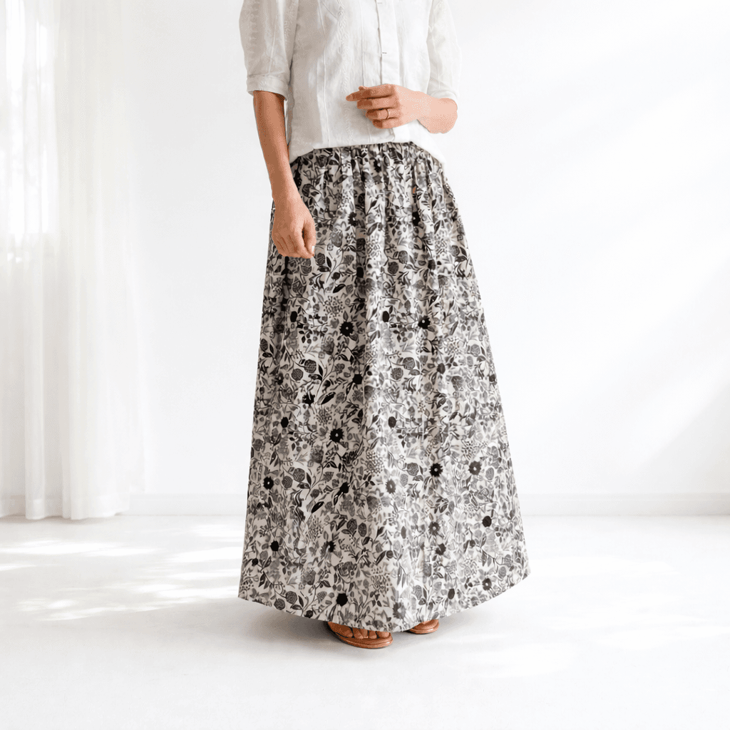 【2026新作】《ウエストすっきりスカート》S〜4Lウエスト無料変更可♪ ボタニカルスカート　ホワイト | 8枚目