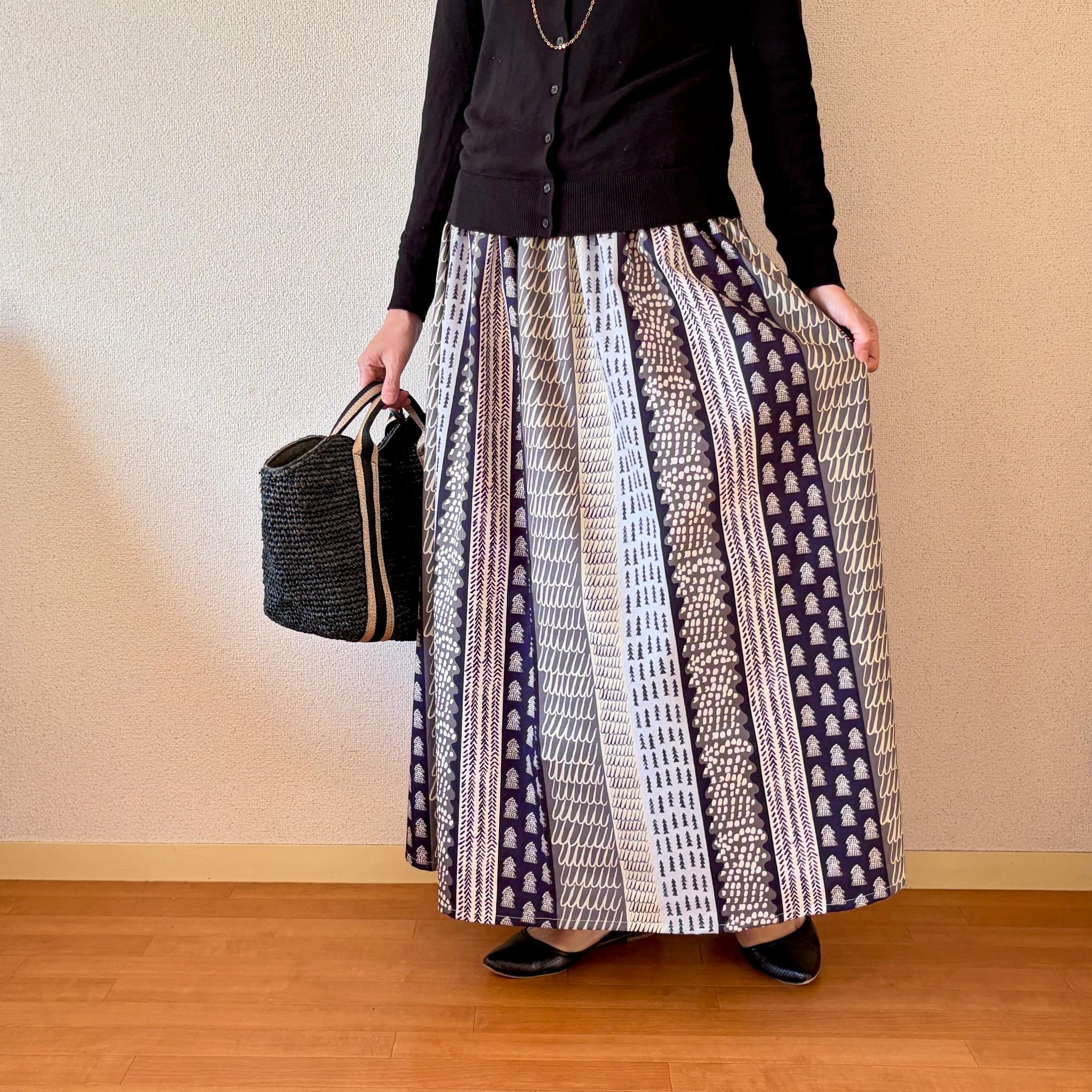 【2026新作】一年中楽しめる♪北欧テキスタイル ギャザースカート グレー | 6枚目