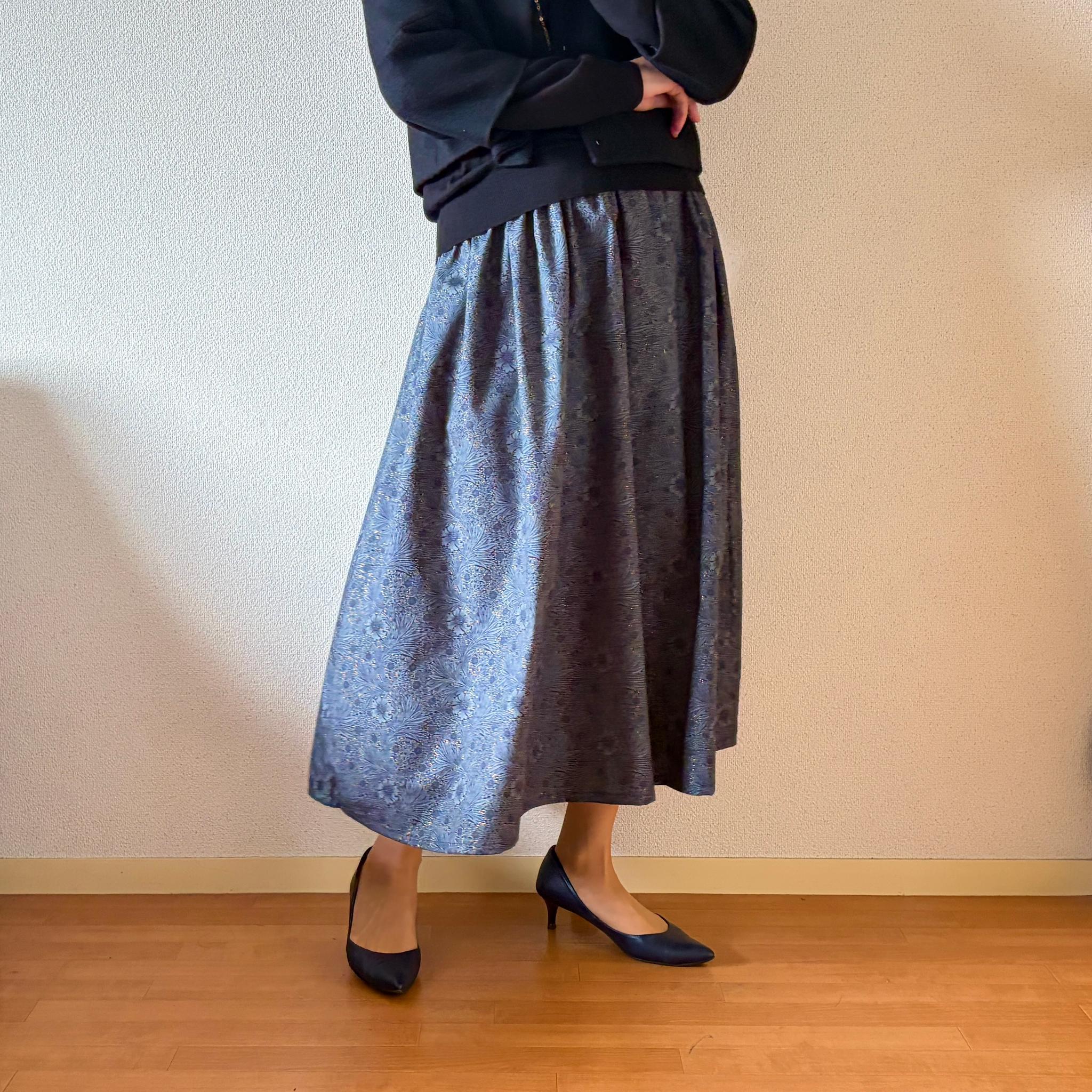 【2026新作】V&A ウィリアム・モリス ♪オケージョンにも使えるスカート♪ ネイビー×ブルー | 9枚目
