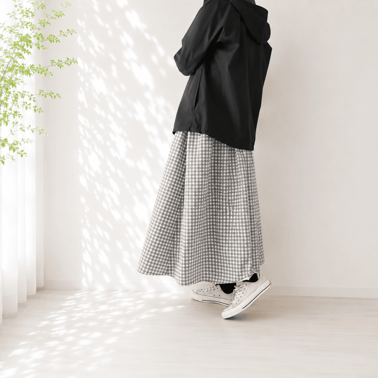 【新作】雨の日も、おしゃれに。水をはじく撥水生地 チェック グレー 《ウエストすっきりスカート》S〜4Lウエスト無料変更 | 14枚目