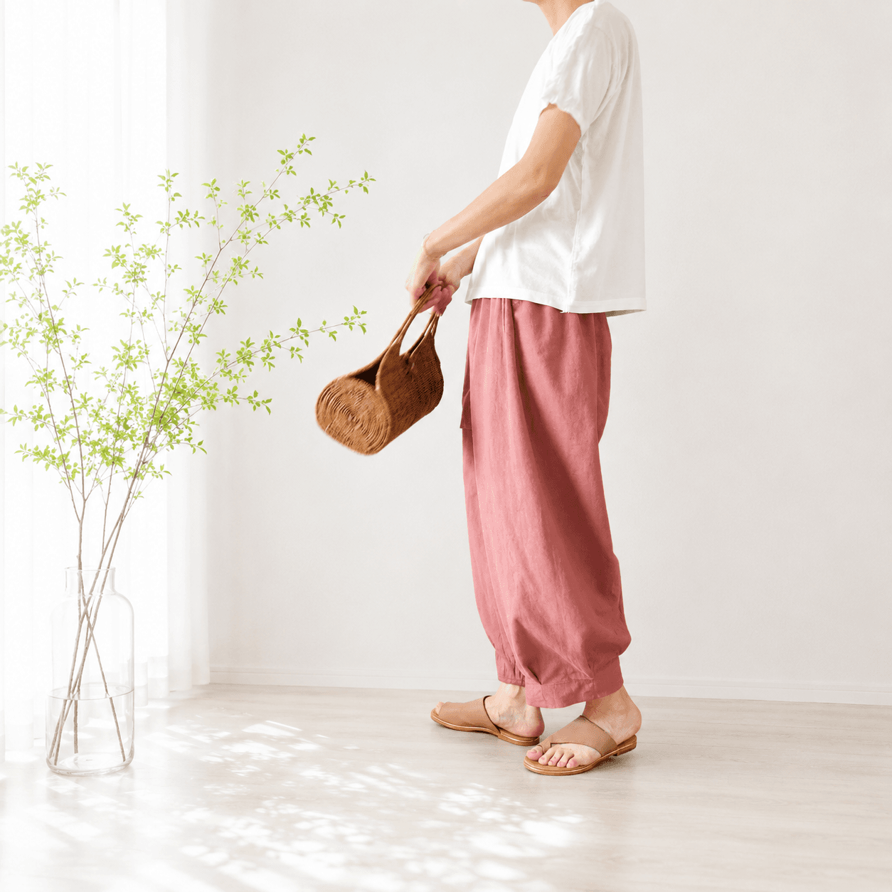 【新作】ゆったりなのにスッキリ見せパンツ♪バルーンパンツ/サーカスパンツ 柔らかシワ加工 ピンク | 6枚目