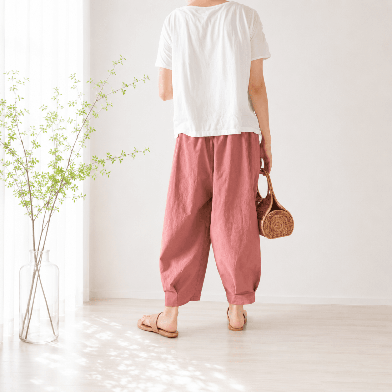 【新作】ゆったりなのにスッキリ見せパンツ♪バルーンパンツ/サーカスパンツ 柔らかシワ加工 ピンク | 7枚目