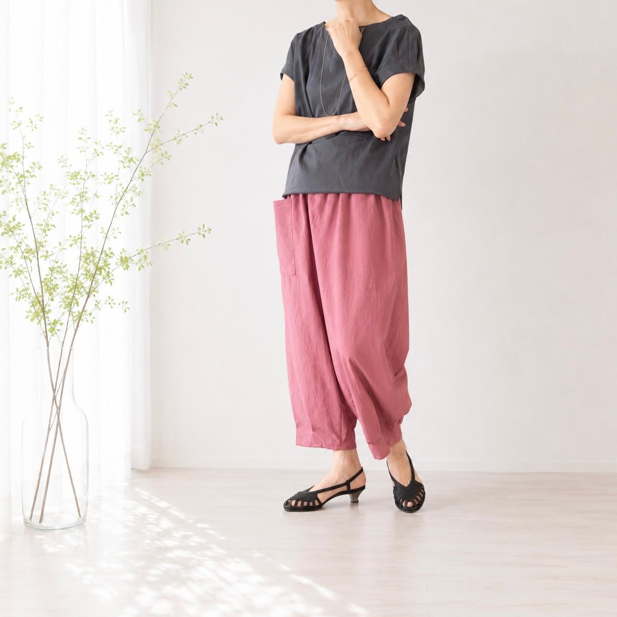 【新作】ゆったりなのにスッキリ見せパンツ♪バルーンパンツ/サーカスパンツ 柔らかシワ加工 ピンク | 9枚目