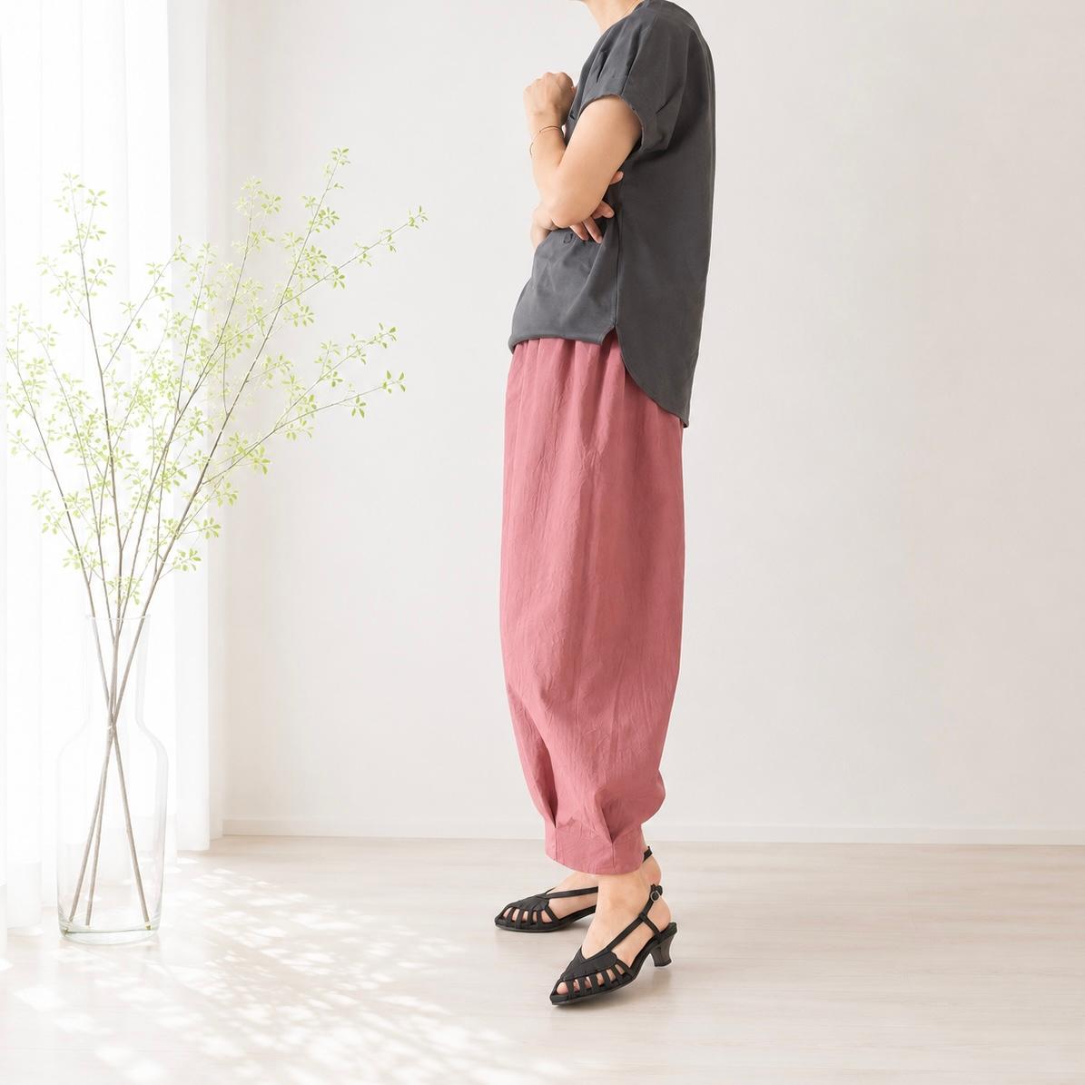 【新作】ゆったりなのにスッキリ見せパンツ♪バルーンパンツ/サーカスパンツ 柔らかシワ加工 ピンク | 11枚目