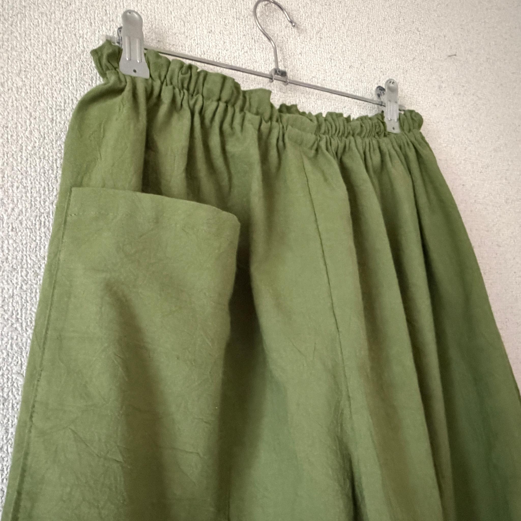 【新作】ゆったりなのにスッキリ見せパンツ♪バルーンパンツ/サーカスパンツ 柔らかシワ加工 グリーン | 15枚目